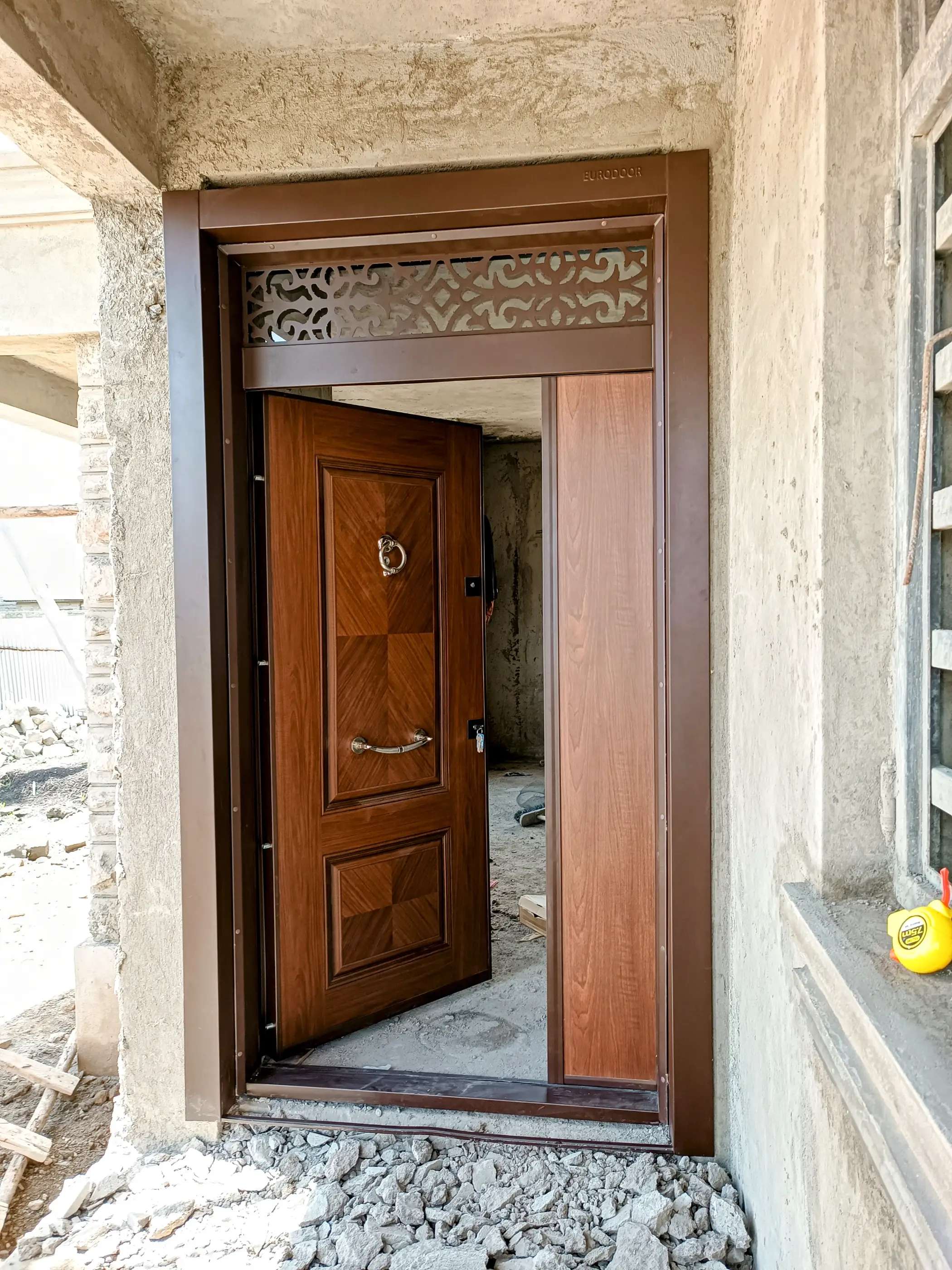 Double  panel brownish carbon fiber steel door